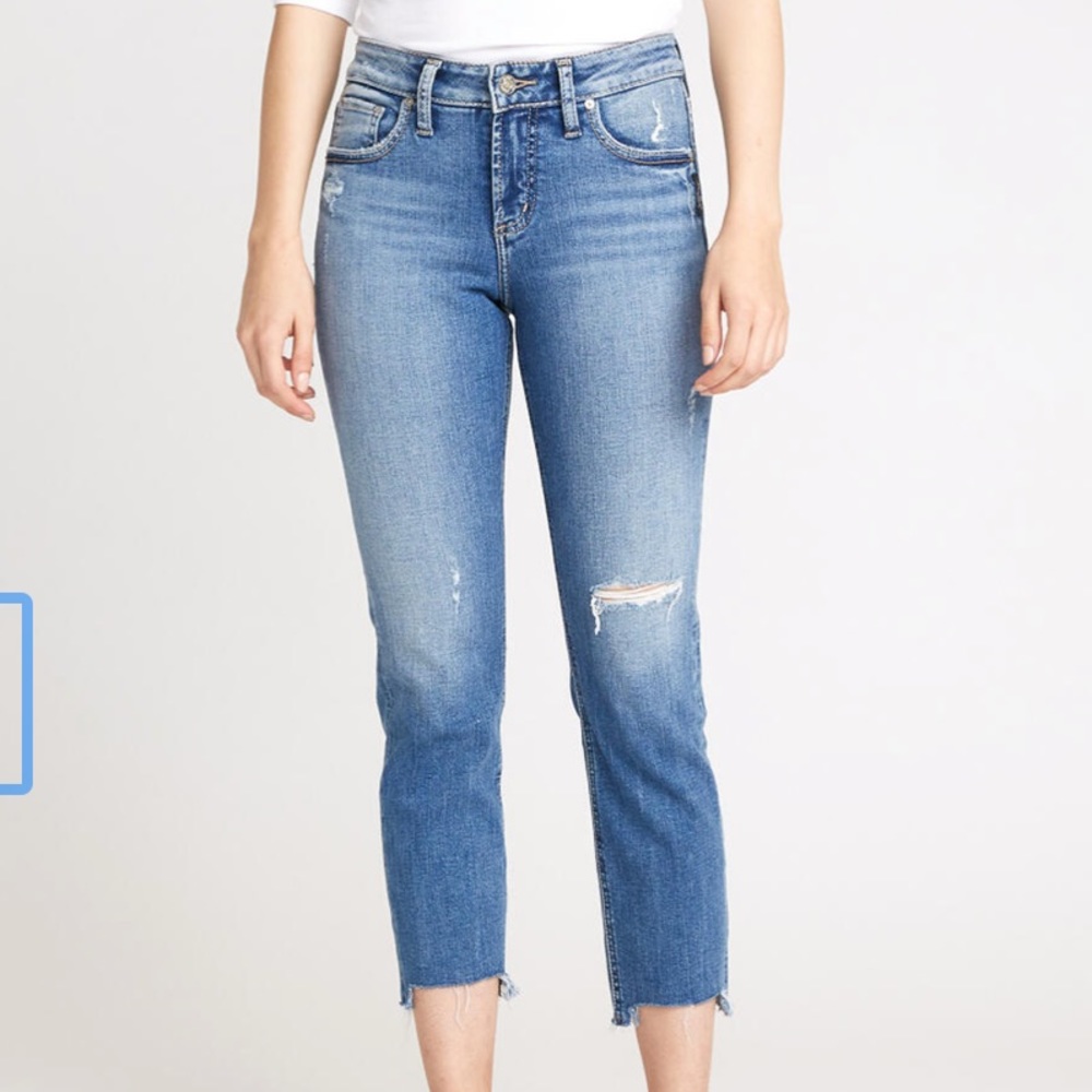Brand New Silver Jeans Avery Slim Crop High Rose Curvy Jeans